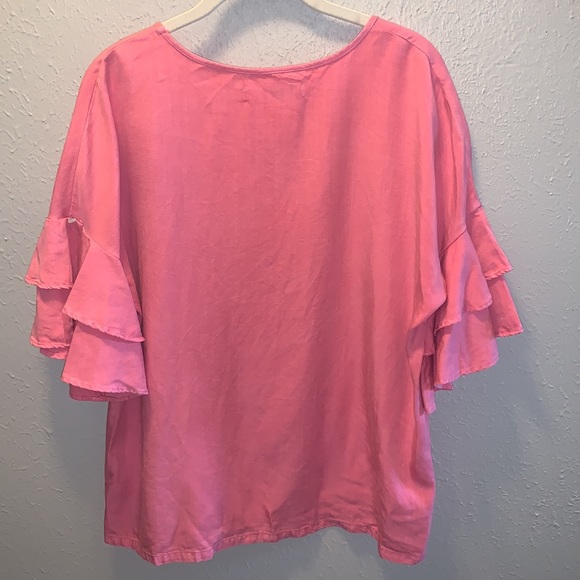 Love 8 Top Blouse Pink Bell Sleeve with Ruffles Women’s Sz Large - Picture 7 of 8